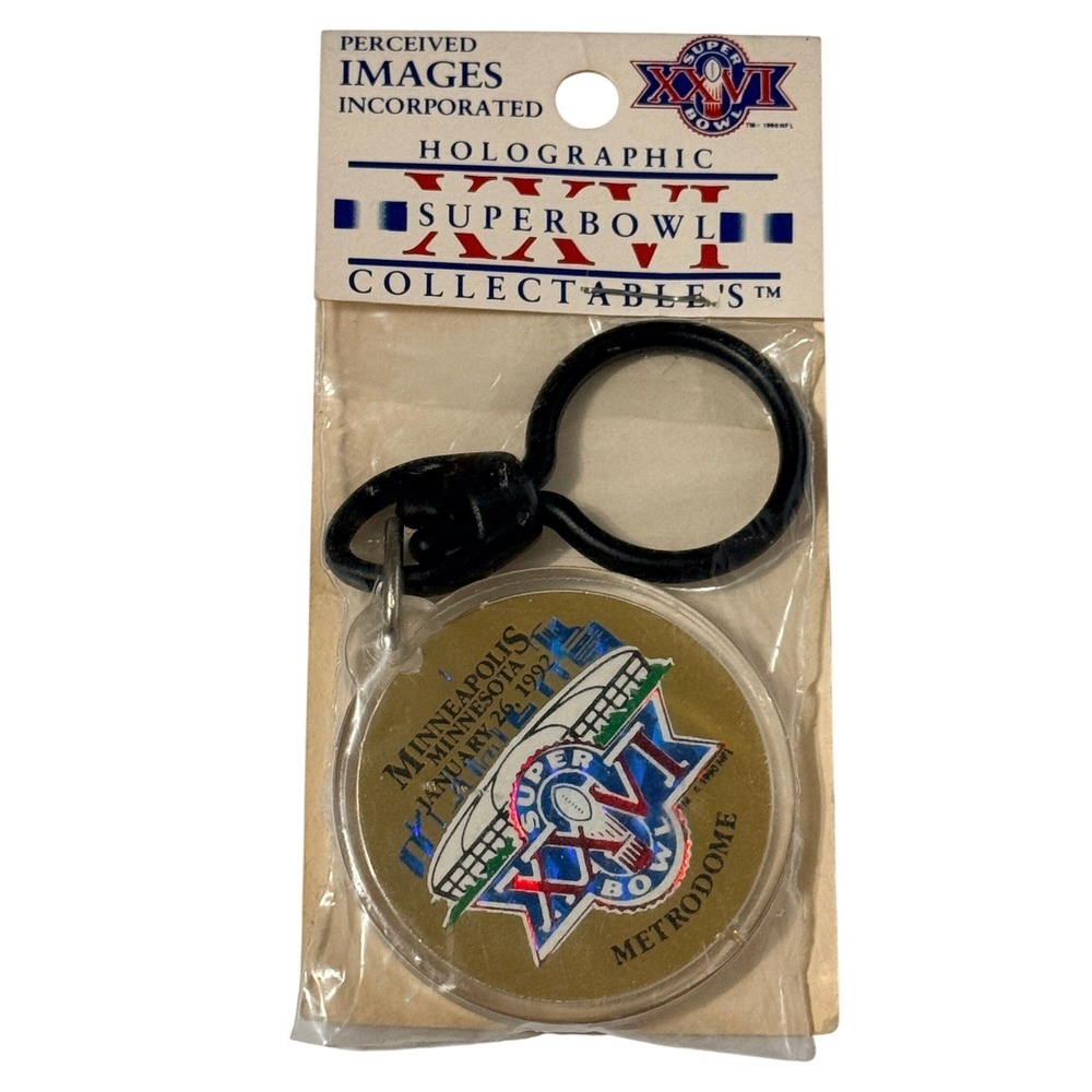 Vintage Perceived Images Super Bowl XXVI Keychain Hologram Metrodome 1992 NFL